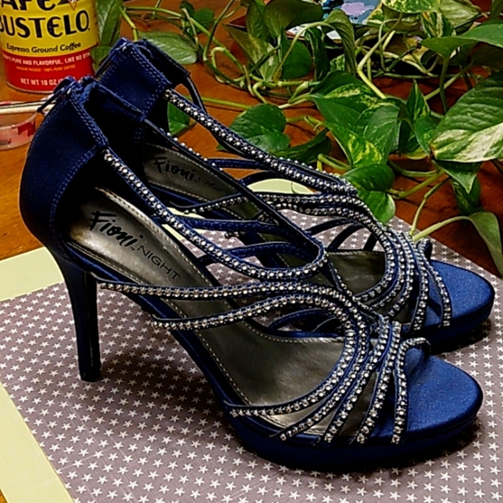 Y2K Royal Blue Strappy Prom Heels with Rhinestones